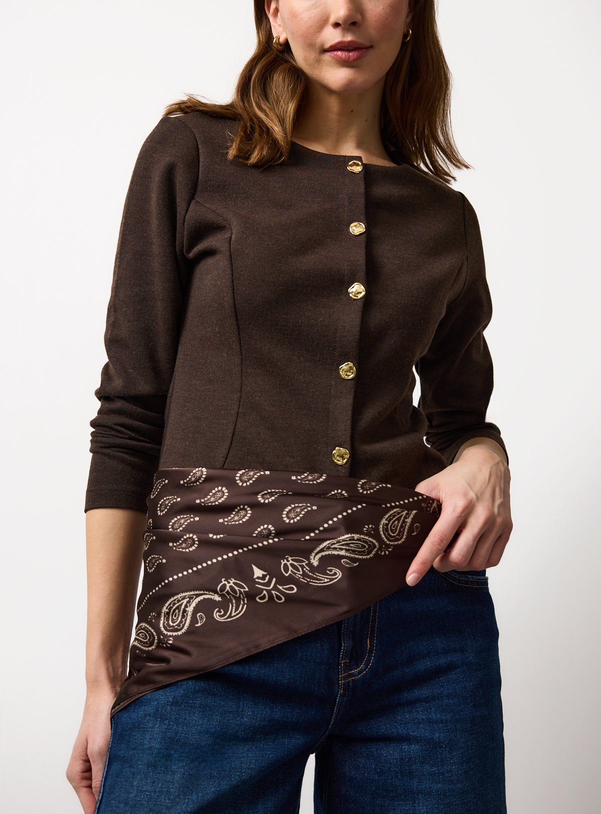 Chocolate Paisley Print Satin Scarf One Size - Image 1 thumbnail